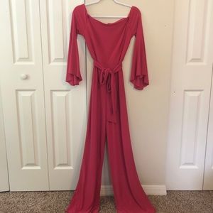 Magenta pink NY & Co off the shoulder jumpsuit